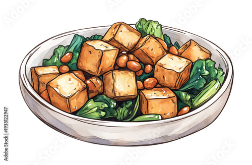 Tofu Stir-fry - Healthy and Flavorful Meal - Isolated on White Background