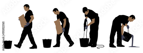 People silhouettes, man are doing construction and repair. Vector illustration	
