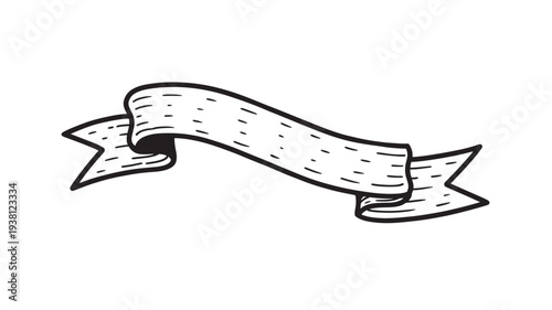 Banner empty ribbon with simple hand-drawn black outline and dashed fill on a white background, suitable for text.