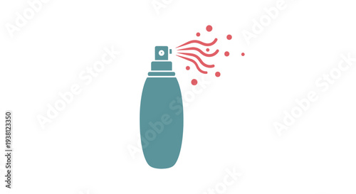 Teal Spray Bottle with Spraying Liquid Illustration.
