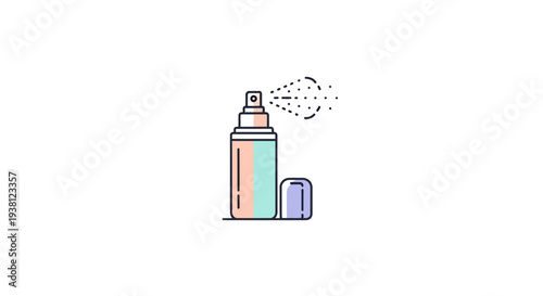 Simple line drawing of aerosol spray can with cap off and mist.