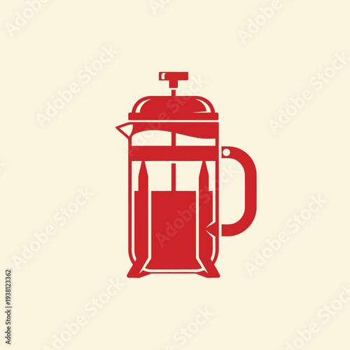 Red French Press Coffee Maker Illustration.