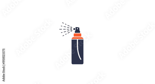 A dark blue spray bottle with an orange top releasing a fine mist.
