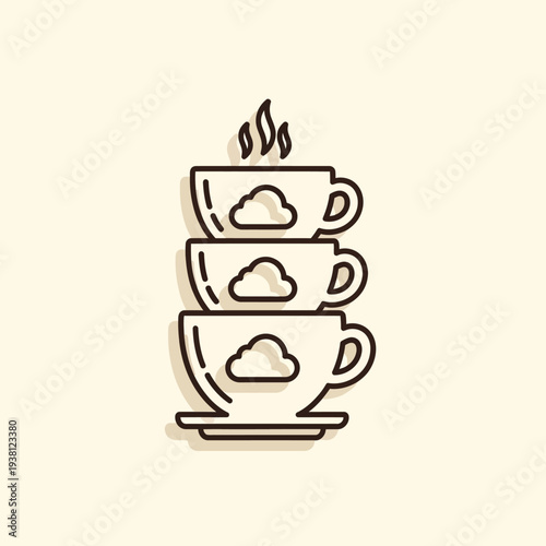 Stacked Coffee Cups with Steam Rising.