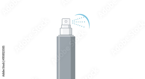 A gray spray bottle with a white nozzle releasing a fine mist.