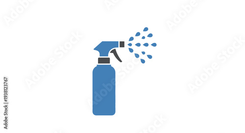 Blue Spray Bottle with Liquid Spraying Out.