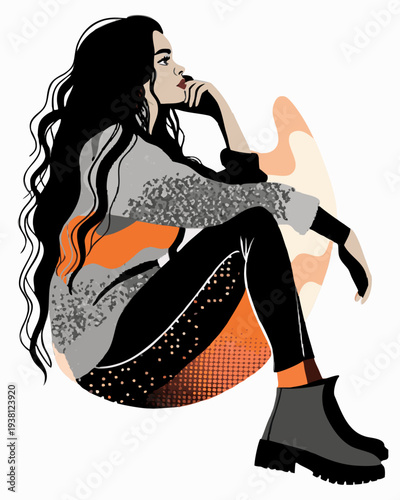Modern Woman Sitting in Reflection Flat Vector Illustration for Lifestyle Branding, Career Coaching, and Mental Health Awareness Concepts