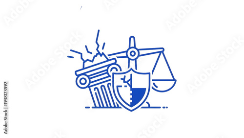 Abstract blue and black metal vector illustration featuring a business icon and music symbol on a creative background