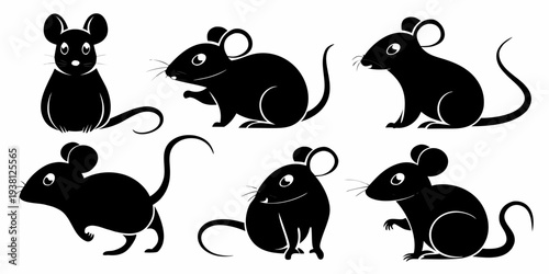 Collection of black silhouettes depicting various mouse poses and perspectives