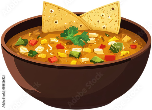 Tortilla Soup - Flavorful Mexican Soup - Isolated on White Background