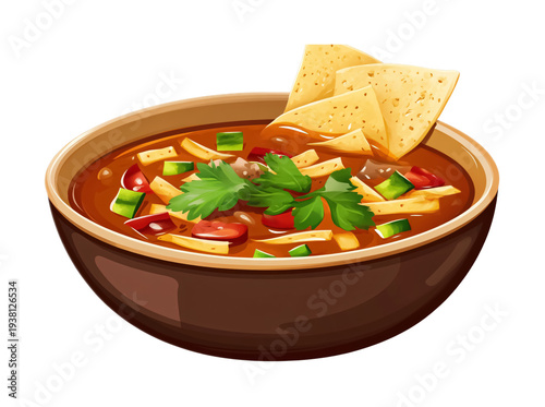 Tortilla Soup - Flavorful Mexican Soup - Isolated on White Background
