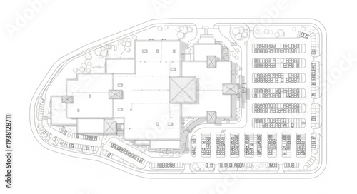 Architectural blueprint drawing of a building complex.