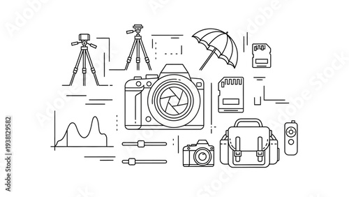 Photography Equipment Line Art Illustration