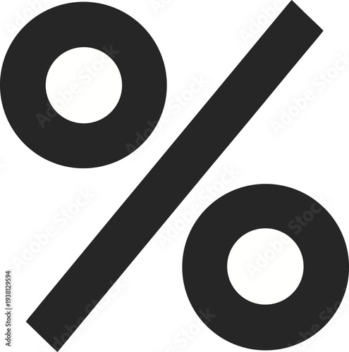 Black percentage symbol composed of bold geometric lines and a circle Vector