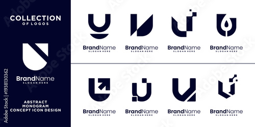 Set of creative initials letters monogram minimalist U logo design template.