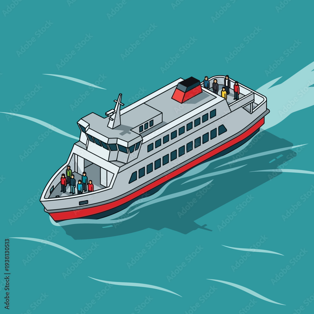 Naklejka premium Modern Ferry Boat Sailing on Calm Sea Waters.