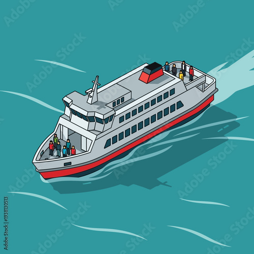 Modern Ferry Boat Sailing on Calm Sea Waters.