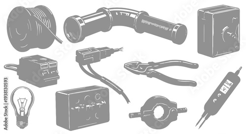 Industrial Electrical Components and Plumbing Hardware Vector Set