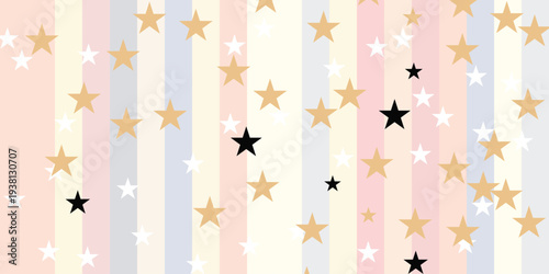 A colorful and vibrant illustration of stars on a striped background with pastel colors
