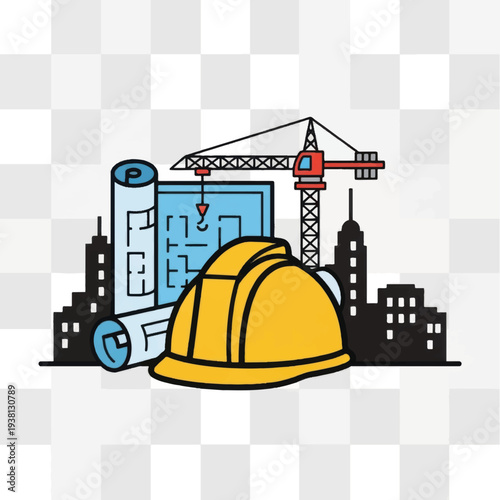 Wallpaper Mural Construction Hard Hat and Blueprints Crane. Torontodigital.ca