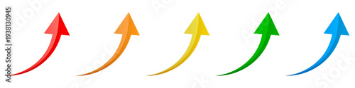 A set of colored 3D arrows curved upwards. Vector illustration symbolizing gradual growth, diversity, and success.