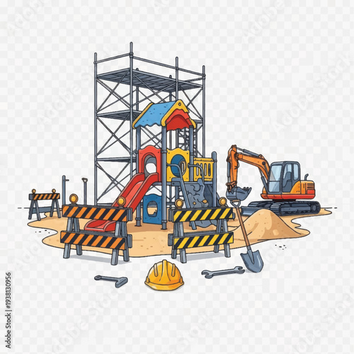 Wallpaper Mural Construction Site with Playground Equipment and Excavator. Torontodigital.ca