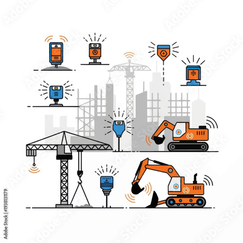 Wallpaper Mural Heavy Machinery and Construction Equipment Illustration. Torontodigital.ca