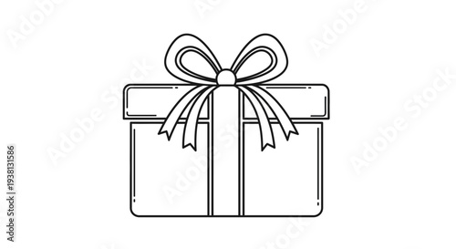 Simple Line Drawing of Gift Box with Ribbon.