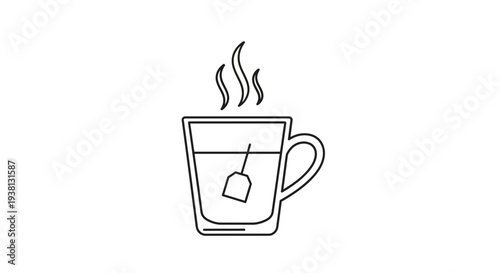 Steaming Cup of Tea with Tea Bag.