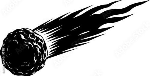 Falling meteorite silhouette with fiery trail