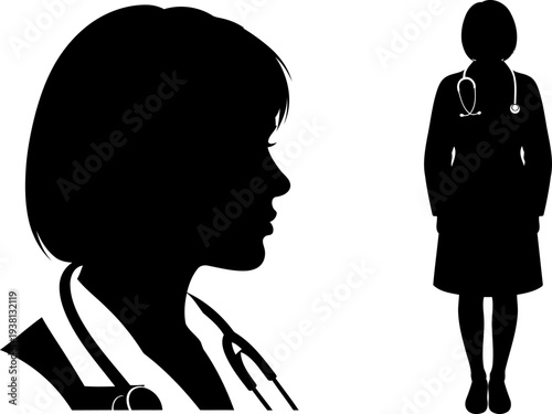 Female medical professional silhouette with stethoscope