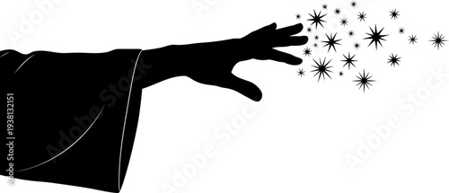 Hand casting magical stars and sparkles silhouette