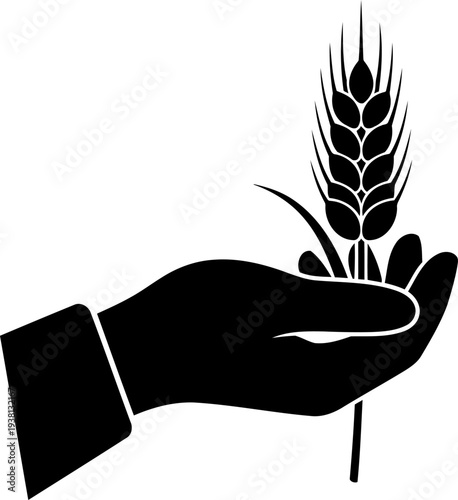 Hand holding a single stalk of wheat silhouette