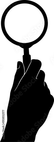 Hand holding magnifying glass upwards silhouette