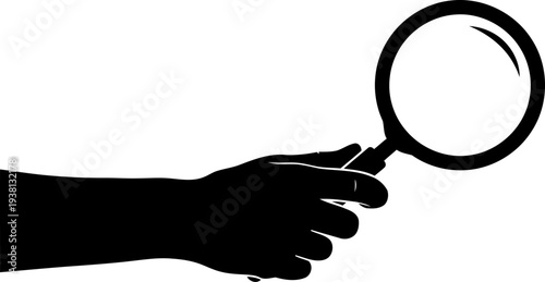 Hand holding magnifying glass silhouette for investigation