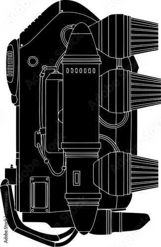 High-tech jetpack silhouette with multiple thrusters for aerial propulsion