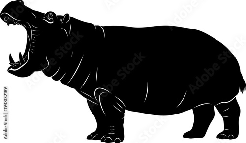 Hippopotamus silhouette standing with open mouth