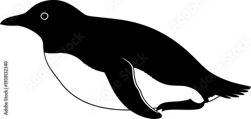 Penguin figure gliding in a swimming motion