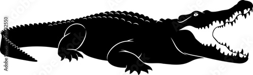 Alligator silhouette with wide open jaws in profile