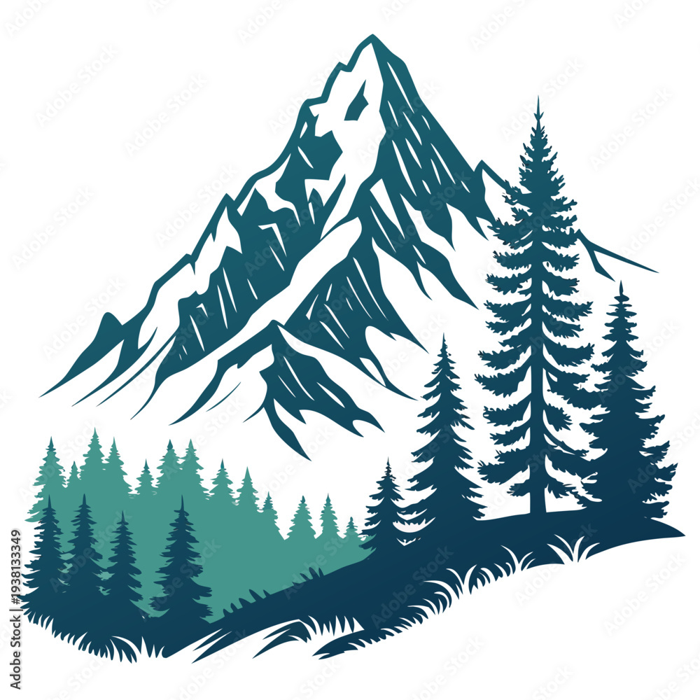 Obraz premium Snow Capped Mountain Peak with Forests Vector Icon