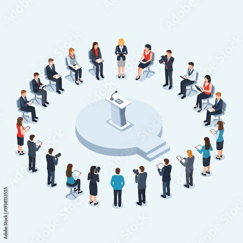 Business Meeting Conference People Sitting Around Podium.