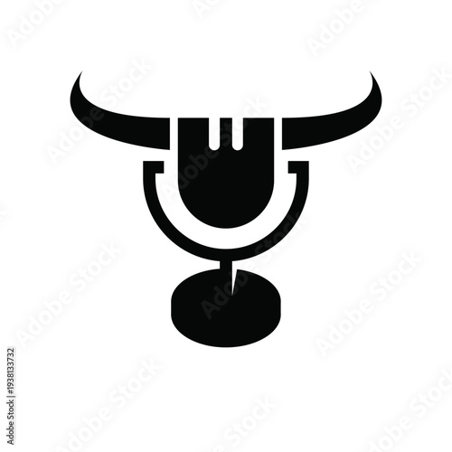 Bull Horns and Microphone Logo Icon for Podcast or Audio Production