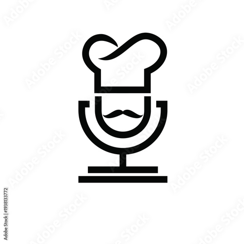 Chef Podcast Logo Design with Hat, Microphone, and Mustache Icon