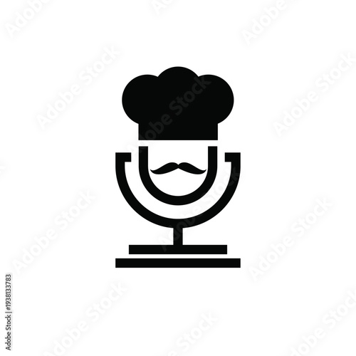 Chef Podcast Microphone with Mustache Icon - Culinary Broadcast Logo Design