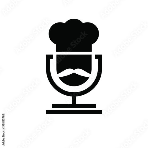 Chef Hat Microphone Logo Icon with Mustache for Culinary Podcast or Cooking Show