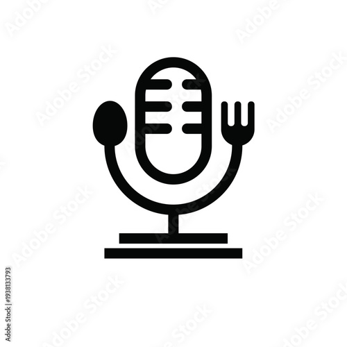 Food Podcast Icon with Microphone, Spoon, and Fork for Culinary Broadcast