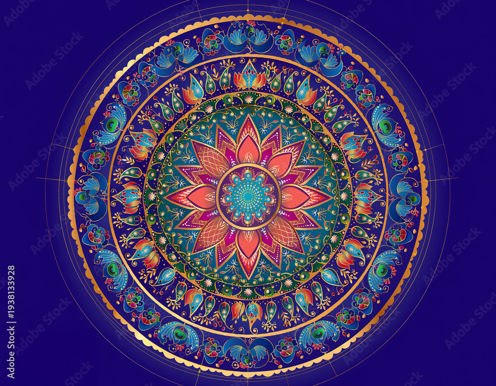 Fototapeta premium Intricate colorful mandala design inspired by Indian