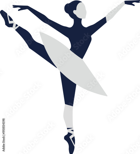 Graceful stylized illustration of a ballerina in a classic ballet pose, embodying the beauty and discipline of dance, ideal for artistic movement and theatrical performance designs