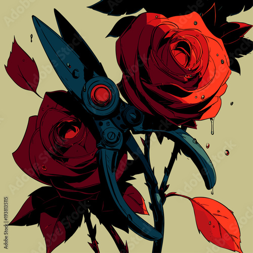 Bypass Pruning Shears Cutting Fresh Rose Stem