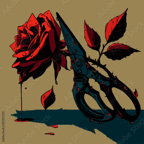 Bypass Pruning Shears Cutting Fresh Rose Stem